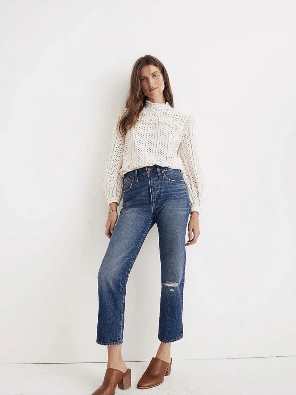 Madewell Madewell Classic Straight Jeans in Jade Wash: Knee-Rip Edition